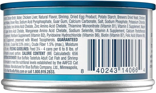 Blue Buffalo Tastefuls Natural Wet Cat Food Cans, Flaked Style, Fish and Shrimp Entrée in Gravy 3-oz Cans (Pack of 4)