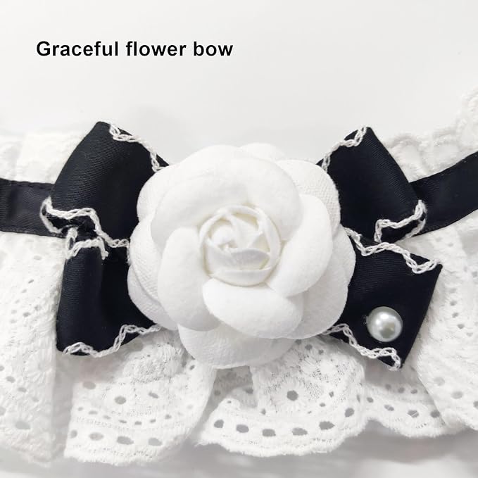 Elegant Lace Cat Collar with Cute Bow,Cat Collar with Bow Tie,Pet Lace Bib Collar with Cute Bow,Cat Princess Costumes,White,1 Piece ﻿