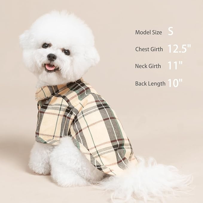 PUPTECK Plaid Dog Shirt, Cute Puppy Cat Polo T-Shirt, Soft Pet Clothes Boy Girl Outfit for Small Medium Dogs, Costume S