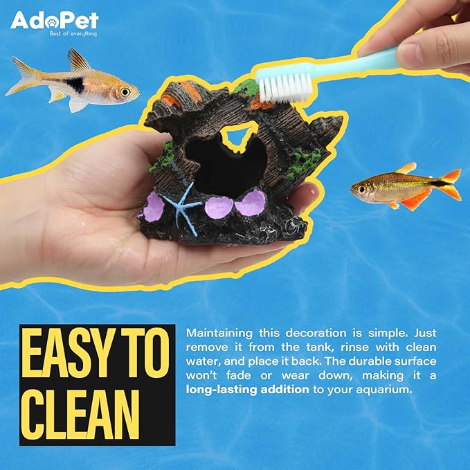 Oak Barrel Aquarium Decoration 4.3" – Resin Fish Tank Ornament with Multiple Hiding Spots, Safe Shelter for Small and Medium Aquariums, Stress-Relief Underwater Decor, Easy to Clean