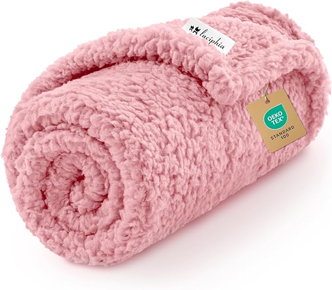 Luciphia Premium Fleece Pet Blanket for Small Medium Dogs Puppy Soft Sherpa Calming Cat Throw Blankets(Pink,57x40 inches)