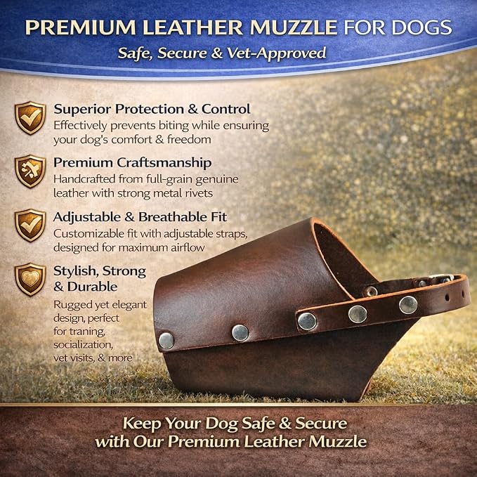 JorVet Leather Muzzle for Dog | Comfortable & Durable to Prevent Biting | Vet-Approved for Safety | Adjustable & Secure Fit | Small | Brown
