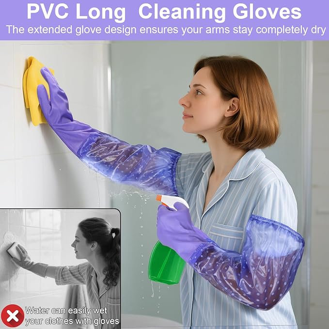 XANGNIER Long Gloves for Cleaning Bathroom,Waterproof Chemical Resistant Gloves Elbow Length,Pvc Full Arm Men & Women Reusable Glove for Gardening,Aquarium,Kitchen,Dishwashing,Household Cleaning,2pair