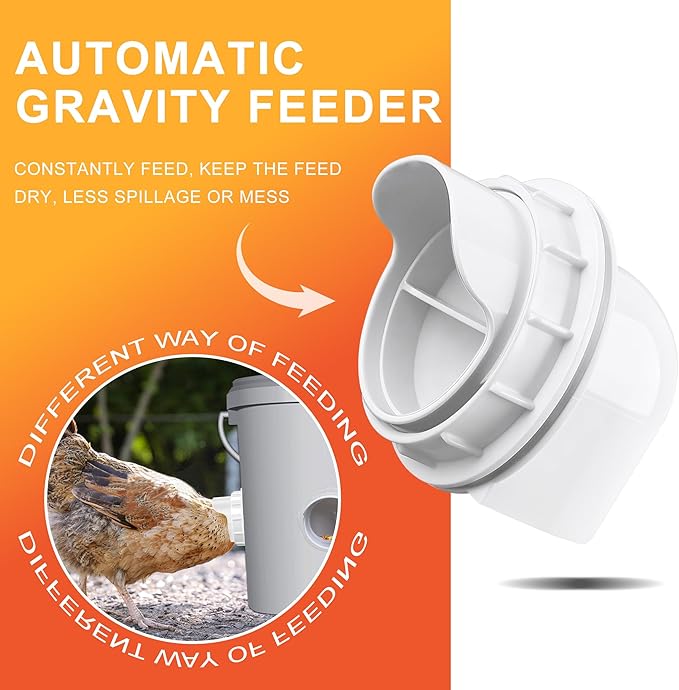 ZenxyHoC Chicken Feeders No Waste, DIY Automatic Poultry Feeder 8 Ports 1 Hole Saw with Covers Gravity Feed Kit for Buckets Barrels Bins Troughs (White)