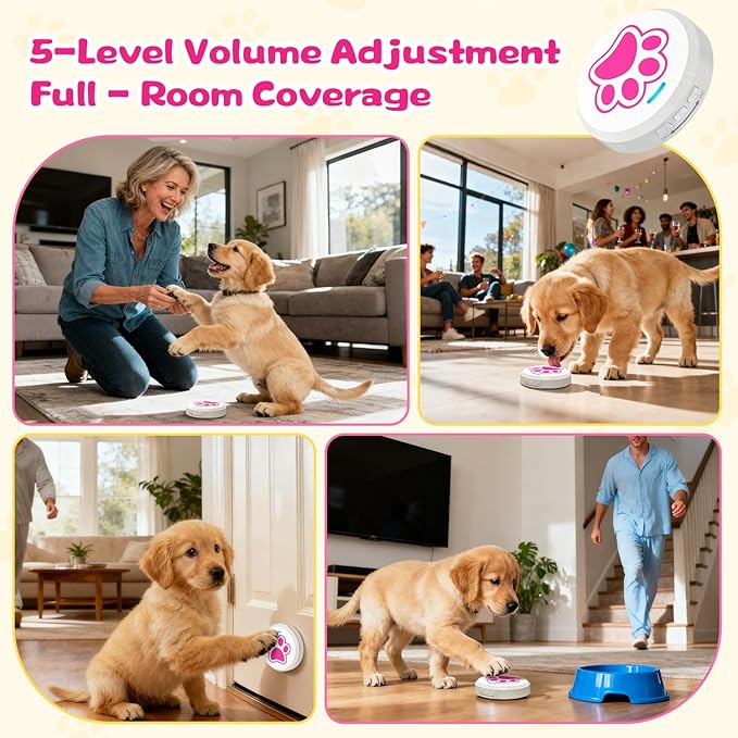 ChunHee Dog Bells to Go Outside - Bell for Dogs to Ring to Go Potty | Chew-Proof Dog Door Bell | 0-115dB Adjustable Volume & 28 Ringtones | Bells for Dog Training to Go Outside Without Barking