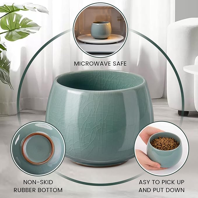 1 Pack 37 oz Ceramic Dog Bowl for Large Dogs with Long Ears No Spill Water & Food Pet Bowl Cocker Spaniel Beagle Bassett (Pale Cyan)