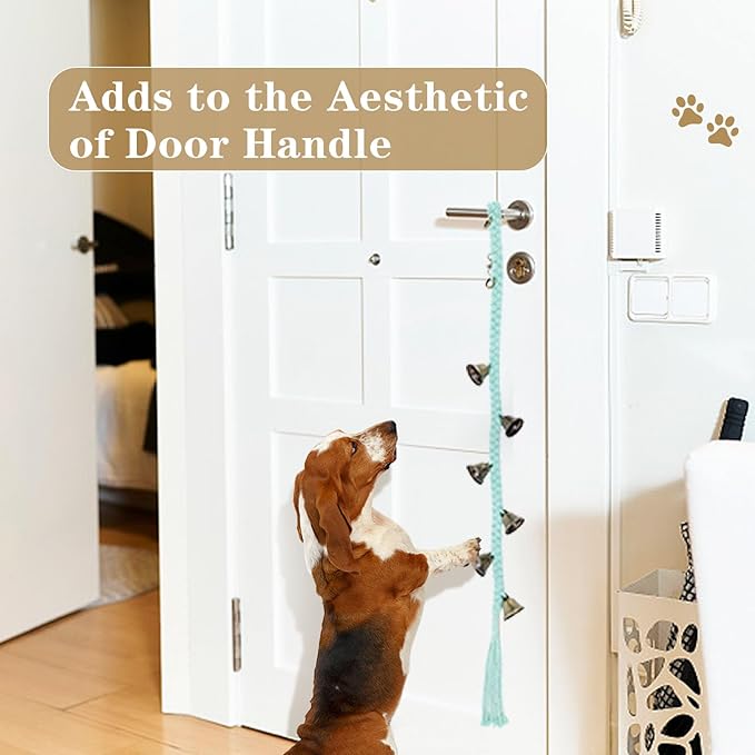 KLOGTSIND 2 Pack Dog Bells for Door Potty Training, Handwoven Cotton Rope Dog Doorbell with 6 Extra Loud Bells, Adjustable Dog Door Bells for Small Medium Large Dogs to Ring to Go Outside, LightGreen