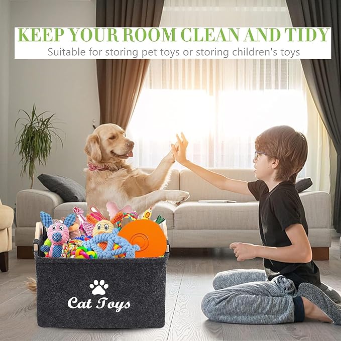 CozyCove Felt pet Toy Box Collapsible Pet Supplies Storage Basket cat toy box storage basket chest organizer，Fabric Storage Bin for Organizing Pet Toys, Blankets, Leashes, and Food grey pet Toy Box