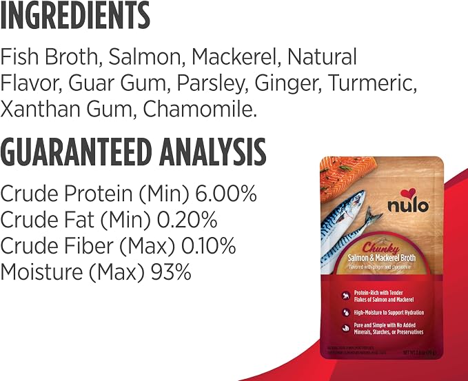Nulo Chunky Cat Broth Pouches - Variety Pack, High-Protein Wet Cat Food Topper Treat for Indoor & Outdoor Kittens and Adults, 12 x 2.8oz