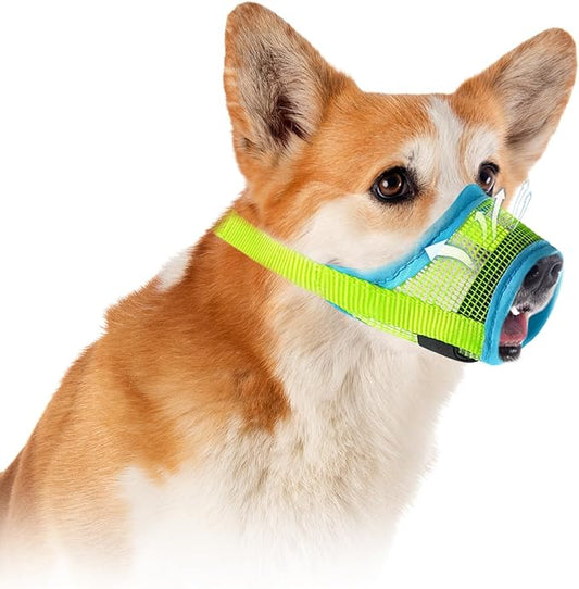 Dog Muzzle for Medium Large Dogs, Tech Blue Soft Nylon Mesh Mouth Guard for Biting Chewing Scavenging, 1.76 Ounces Lightweight Breathable Design with Adjustable Straps for Vet Visit & Grooming