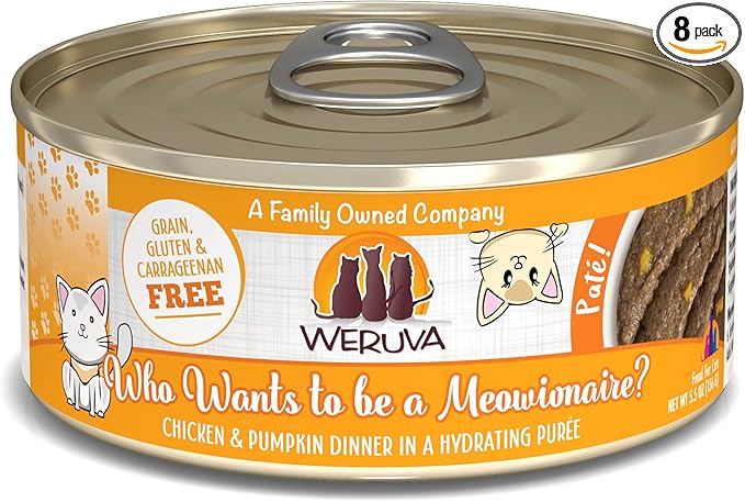 Weruva Classic Cat Paté, Who Wants to be a Meowionaire? with Chicken & Pumpkin, 5.5oz Can (Pack of 8)