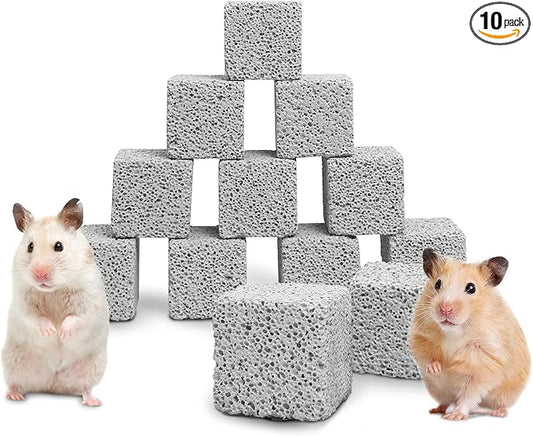Hamiledyi 12 PCS Chinchilla Chew Toys Lava Blocks Hamster Chew Toys for Teeth Grinding Square Stone Mineral Calcium Stone for Bunny Rabbit Hamster Chinchillas Squirrel and Other Small Animals