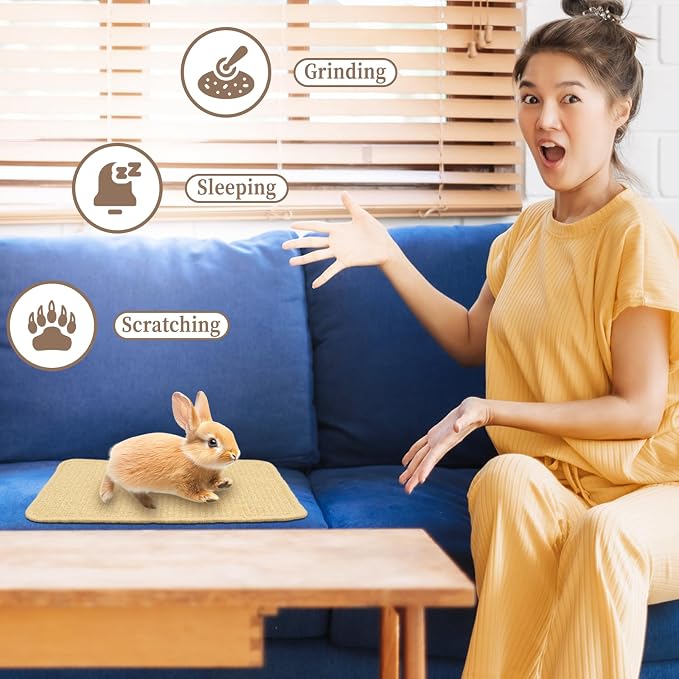 2 Pcs Rabbit Scratch Mat 16"x12" Natural Bunny Scratching Pads Claws and Teeth Care Mats Rabbit Bedding for Pet Cage Chewing Bedding Biting Sleeping Nesting