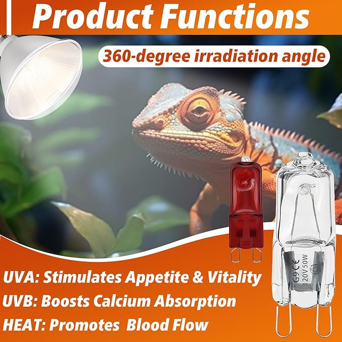 16 PCS G9 Halogen Bulb, Mini Halogen Bulb 50W, Reptile Heat Lamp for Bearded Dragon Gecko Turtle Lizard
