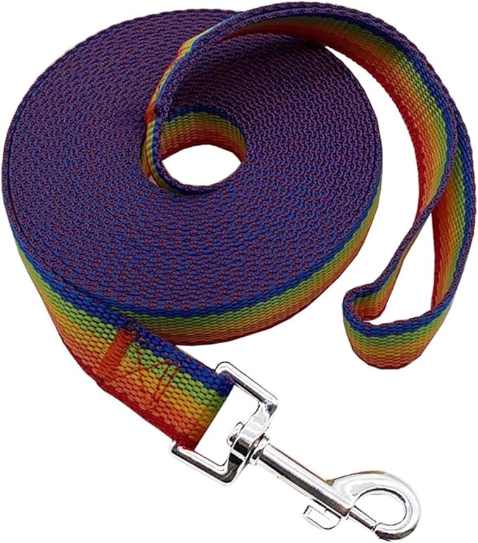 Nylon Training Dog Leash for Small Medium Large Dogs, 15ft 20ft 30ft 50ft Long Leash Dog/Puppy Lead for Obedience Recall Training, Camping (1" x 50ft, Rainbow)