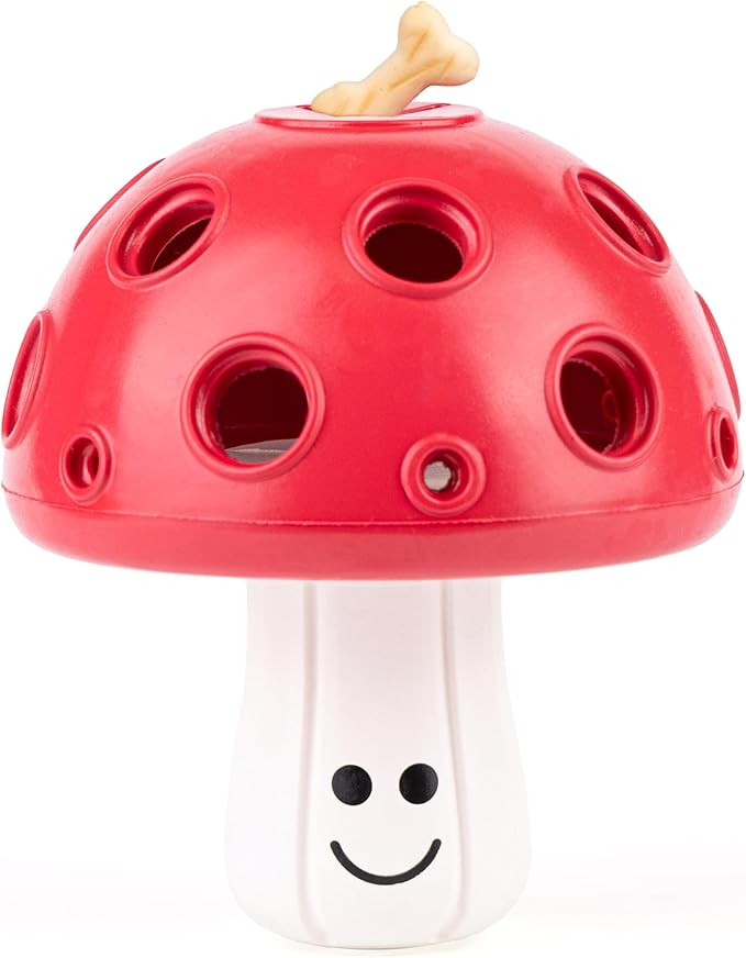 Fuzzl Eco Rubber Magic Shroom Puzzle Enrichment Toy - Red - Long Lasting Dog Treat Toys for Aggressive Chewers Strong Dog Toy for Dogs Durable Puppy Toys