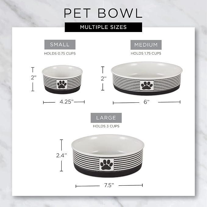 Bone Dry Paw & Patch Ceramic Pet Collection, Large Set, 7.5x2.4", Gray, 2 Piece