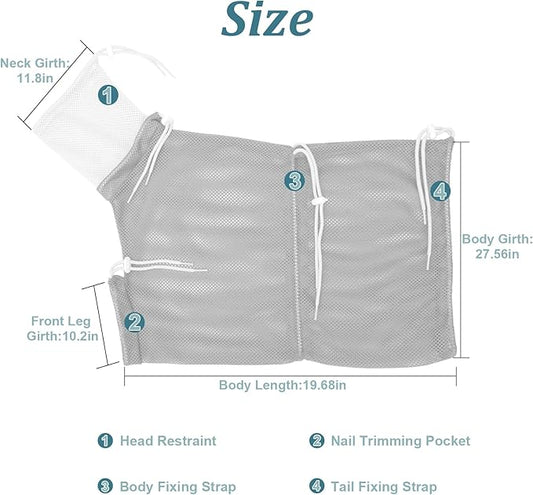 Cat Bathing Bag, Breathable Mesh Cat Shower Bag Anti Scratch Adjustable Washing Grooming Bag for Nail Trimming Polyester Soft