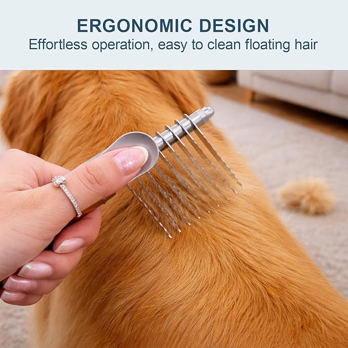 2-Piece Professional Grooming Kit with Stainless Steel Teeth, for Long-Haired Pets During Shedding Season and Mat Removal Sessions,Dematting Tool for Dogs, Cat Dematting Tool, Dematting Comb for Dogs