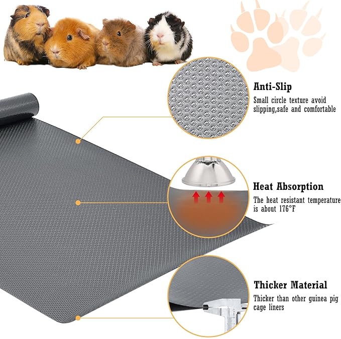 Hamiledyi 2 Packs Guinea Pig Cage Liner Reusable Guinea Pig Bedding Easily Cut to Suit Cage Washable and Anti Slip Guinea Pig Pee Pads for Small Animal Hamster Rat Rabbit Chinchillas (18" x 79" Gray)