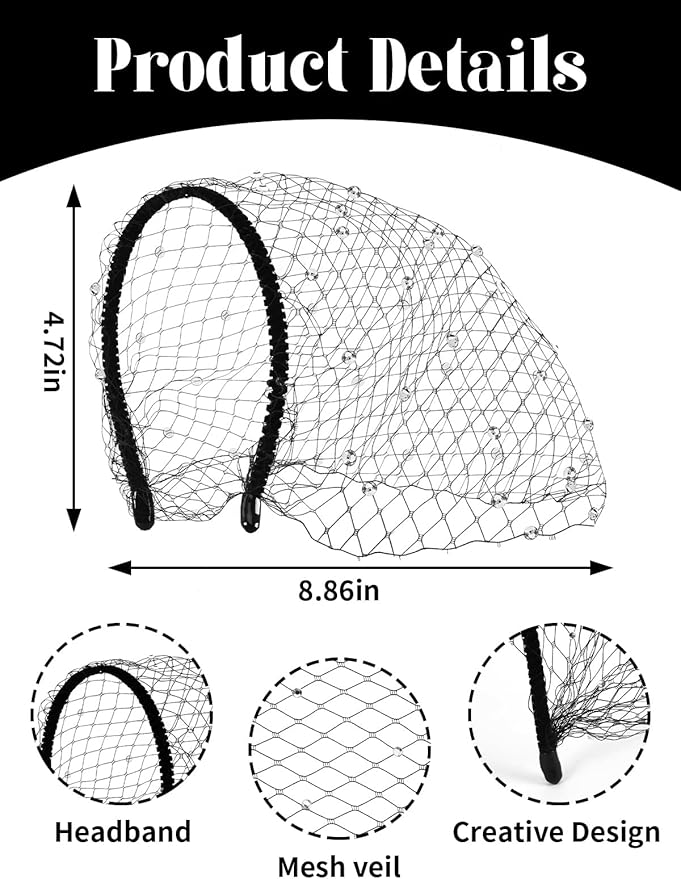 Jansun Black Veil Mesh Veil Headband 1920s Headpiece Birdcage Veil Bridal Wedding Tea Party Fascinator Veil for Women