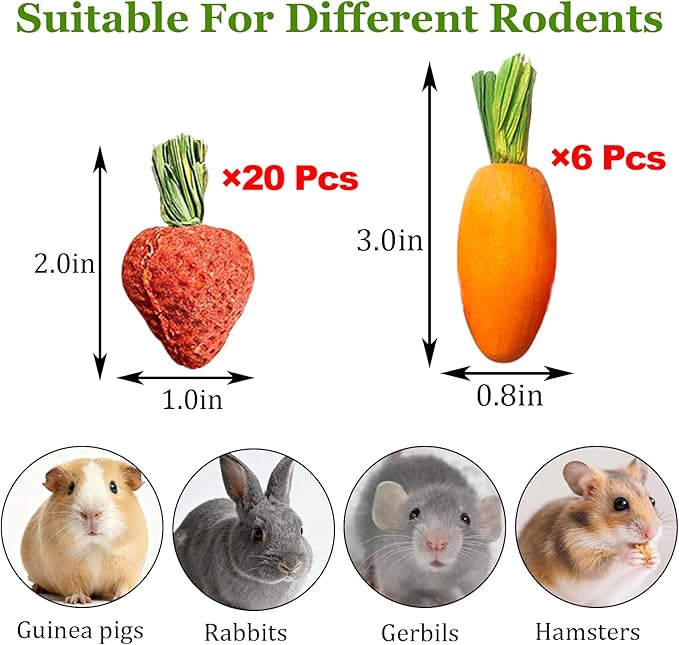 Hamiledyi Hamster Chew Toys Rabbit Chew Toys for Teeth Guinea Pig Treats Enrichment Habitat Decor for Bunny Chinchilla Gerbil Rat (26 Pcs)