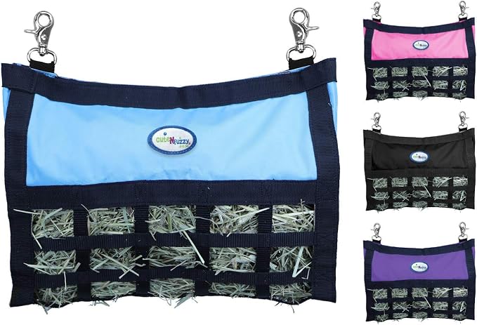 Rabbit & Guinea Pig Hay Bag Feeder with Super Tough Bottom® Design | Large 15" x 11" x 3" Hanging Hay Feeder | Organized Feeding | Made in USA Design (Hurricane Blue, Large 15" x 11" x 3")