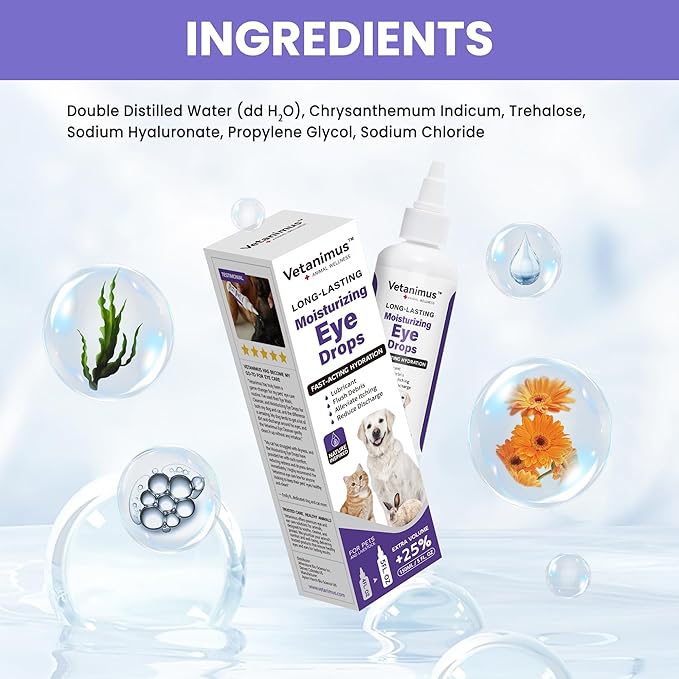Refreshing Moisturizing Eye Drops 150ml/5 fl.oz for Dogs, Cats, and Livestock Fast-Acting Hydration 2 Bottle Set