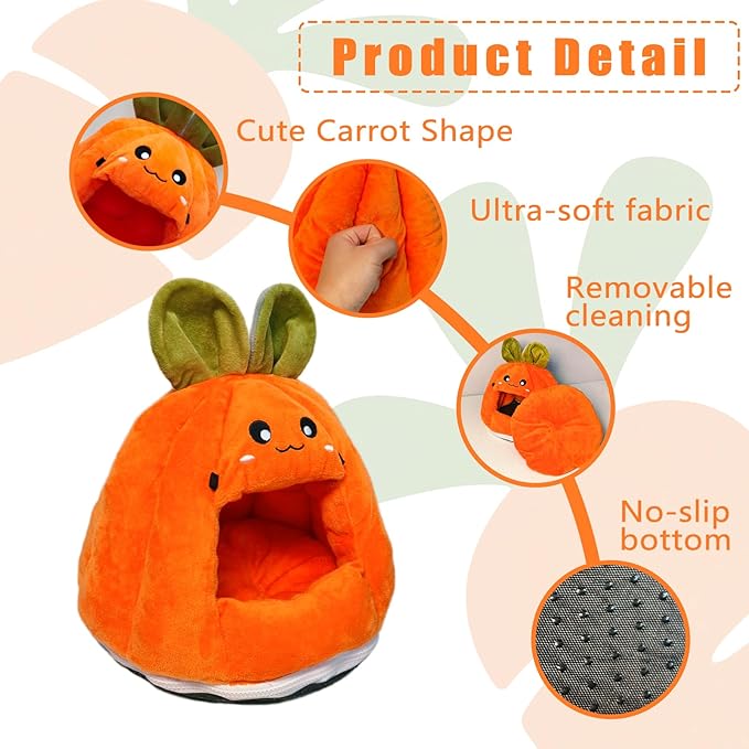 Guinea Pig Hideout, Hamster Cage Accessories,Carrot Shape Bed with Warm Fleece,Washable Hamster Hammock,Small Animal Houses & Habitats for Rat,Sugar Gliders,Squirrels, Hedgehog(S)