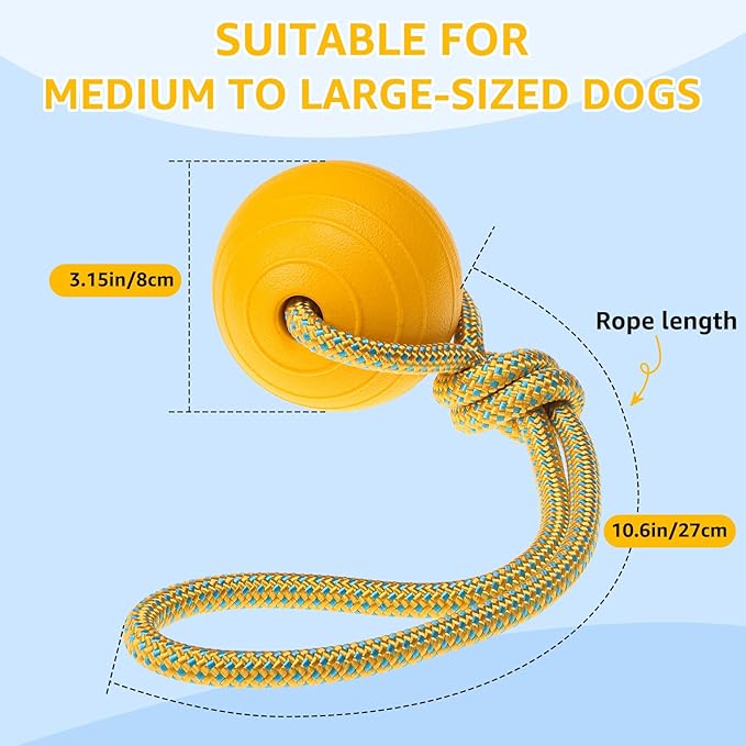 SCENEREAL Floating Dog Pool Toys - Ball on Rope Fetch and Tug-of-War Toy for Medium Large Dogs Outdoor Training, EVA Rubber Water Pet Interactive Toys for Summer Beach, 2 Pack, Orange & Yellow