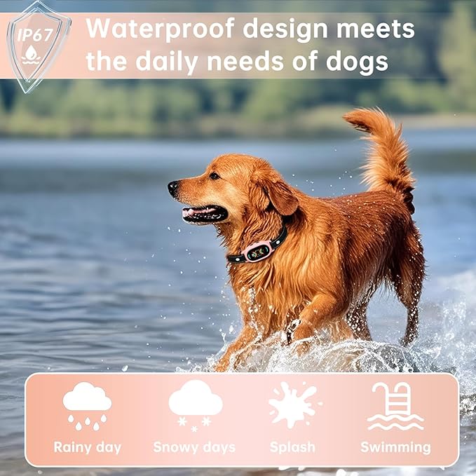 Dog Bark Collar, Rechargeable Bark Collar for Small Dog 5-15bl, Medium and Large Dog, IP67 Waterproof Anti Barking Collar with Adjustable Sensitivity(Pink)