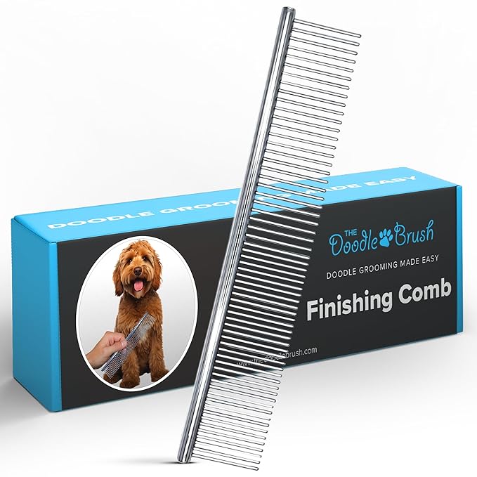 Dog Combs for Grooming Matting, Finishing Metal Comb For Dogs, Large Stainless Steel Doodle Dog Grooming Combs, Tackles Mat & Tangles for Poodles, Labradoodle, Cockapoo Pet Comb