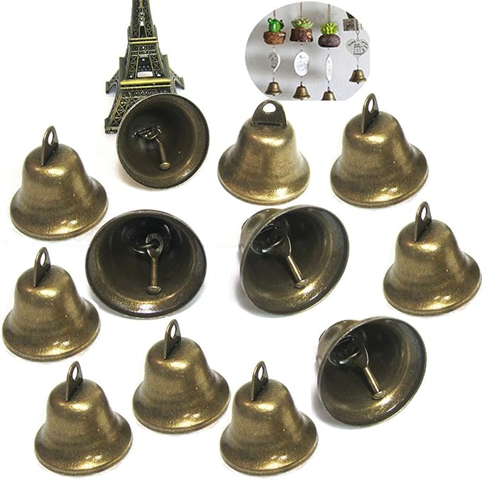 mollensiuer 12Pcs Vintage Style Bronze Bells Home Decor Bells for Potty Training Dog Bells Making Wind Chimes Christmas Bell and Other Craft Project, 38mm/1.5inch Dia