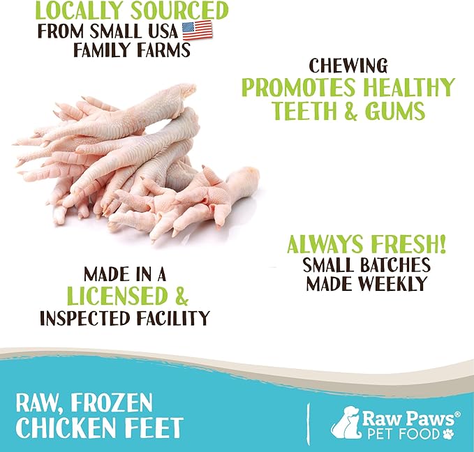 Raw Paws Frozen Chicken Feet for Dogs, 2-lb (6-Pack) - Made in USA - Small-Batch Frozen Raw Dog Food - Dog Treats - Dog Chicken Feet - Raw Food for Dogs