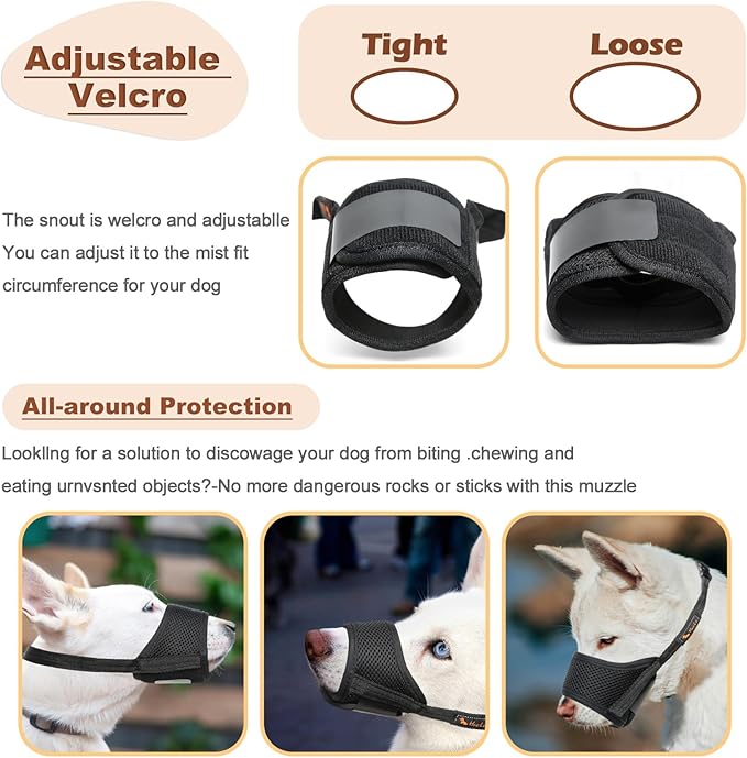 HEELE Dog Muzzle,Soft Nylon Muzzle Anti Biting Barking Chewing,Air Mesh Breathable Drinkable Adjustable Loop Pets Muzzle for Small Medium Large Dogs 4 Colors 4 Sizes (Black, XXL)