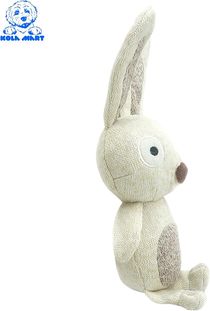 Rustic Knit Plush Bunny Dog Toy - Long-Eared Hopper Stuffed Animal for Dogs | Soft Knitted Puppy Chew Toy for Small Medium Dogs | Safe Embroidered Eyes | Anxiety Relief Cuddle Toy