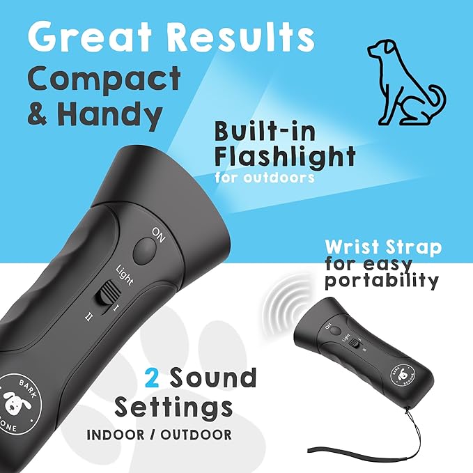 Ultrasonic Dog Bark Deterrent & Behavior Corrector - Stop Barking, Jumping, Aggression Without Yelling -Just Point & Press! Backed by Kevin Harrington from Shark Tank (Bark Begone Classic)