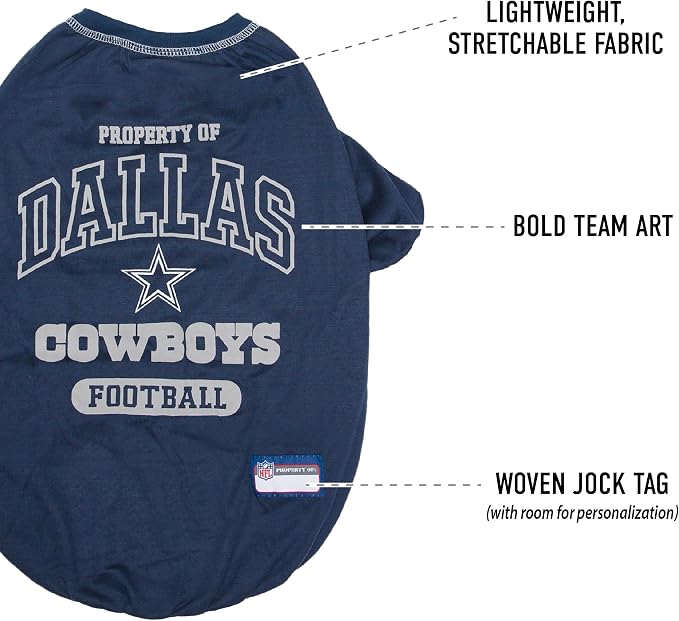 NFL Dallas Cowboys Dog T-Shirt for Pets, Size X-Large. Officially Licensed Pet Shirt with Team Logo, Soft Stretchable Comfort Fit Apparel for Dogs & Cats