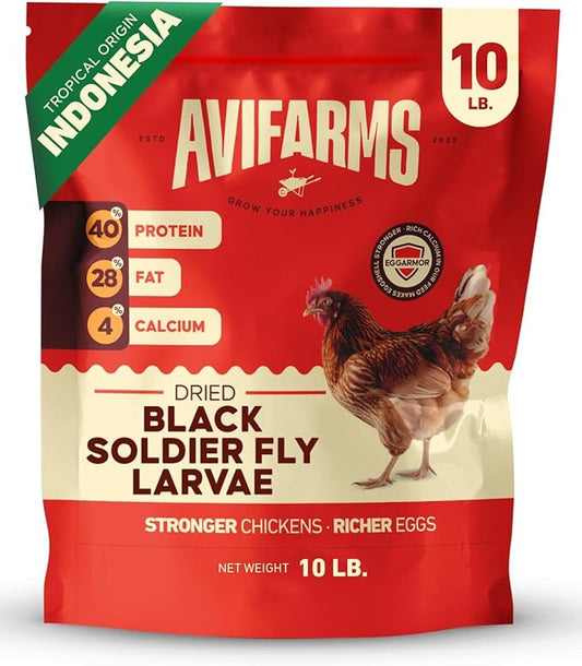 10LB Dried Black Soldier Fly Larvae for Chickens – 85X More Calcium Than Mealworms | Non-GMO High Protein Chicken Treats | Natural Worms for Chickens, Laying Hens, Wild Birds & Duck Food
