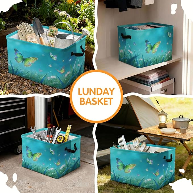 56L Butterflies Laundry Basket Clothes Hamper with Handles,Foldable Blanket Storage Large Laundry Hamper with Waterproof PE,Toy Storage Bin Organizer,Cube Clothes Organizer,Home Decor
