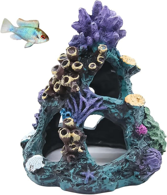Coral Reef Aquarium Decoration 5.9" – Colorful Resin Fish Tank Ornament with Multiple Hiding Spots, Safe Shelter for Small and Medium Aquariums, Stress-Relief Underwater Decor, Easy to Clean