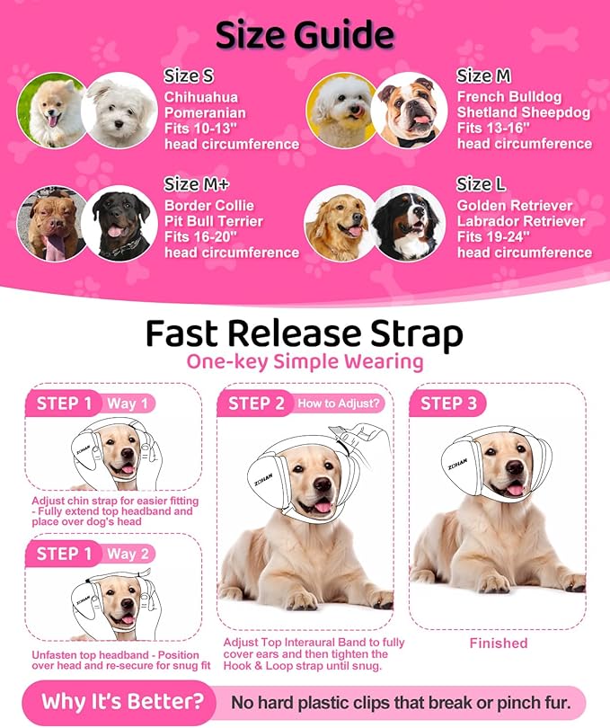 ZOHAN DG02 Upgraded Dog Ear Muffs Noise Protection - Dog Headphones Noise Cancelling with No Plastic for Fireworks, Thunder