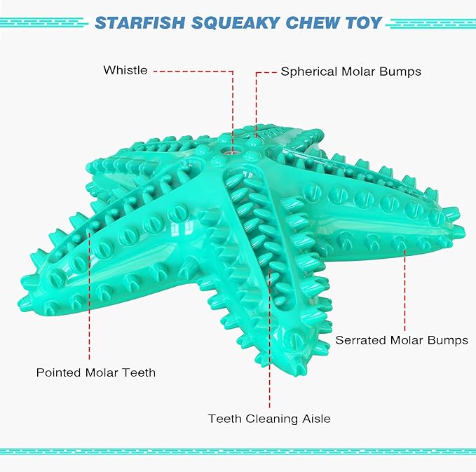 Squeaky Chew Toy - Starfish Water Floating Toy for Dogs, Natural Tooth Brush Teeth Cleaning for Small Medium Dogs - Blue