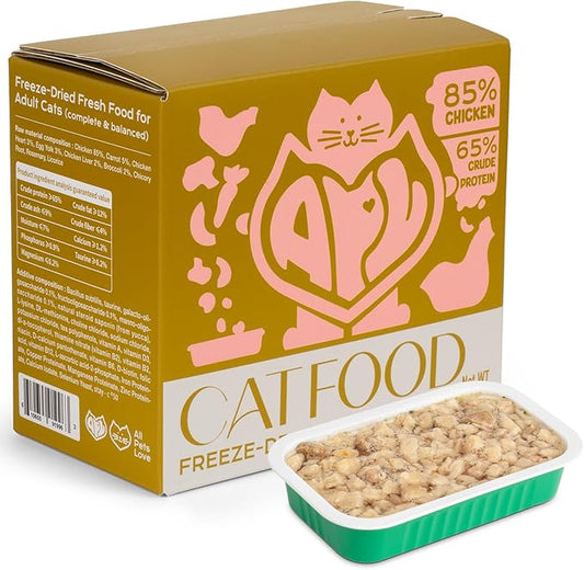 APL Freeze-Dried Cat Food, 0.5oz x 6 Pack | 90% Animal Ingredients, 65% Crude Protein | Chicken, Heart & Liver Recipe with Yucca Extract | Grain-Free, Complete Meal for Travel, Mixing & Sharing