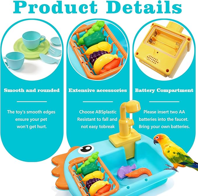 Bird Bathtub Parrot Shower Box, Bird Automatic Bathtub with Faucet Bird Bathing Tub Container Cage Accessory for Parakeet, Ferret, Budgie, Cockatiel
