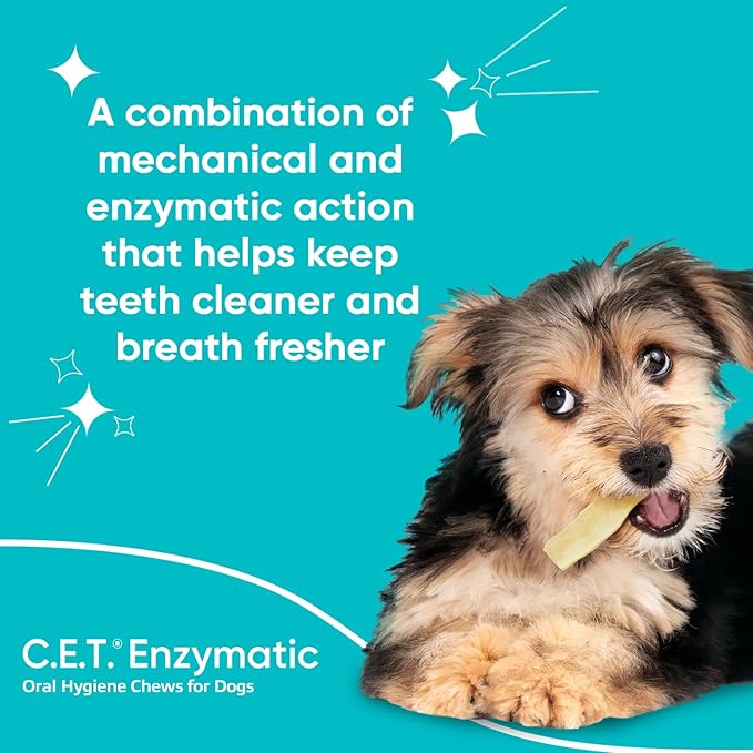 Virbac C.E.T.® Enzymatic Oral Hygiene Chews for Dogs, Medium - Plaque & Tartar Control - Single Layer Beefhide with Exclusive Dual-Enzyme System & Tasty Chicken Flavor - Easy to Give Dog Dental Chew