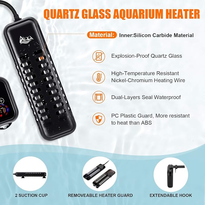 AQQA Aquarium Heater, 1000W Fish Tank Heater Submersible Betta Fish Heater for Aquarium Thermostat Pond Heater for Freshwater and Saltwater (1000W for 120-280 Gallon Tank)