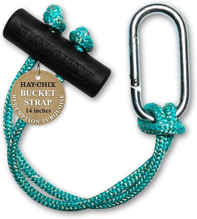 hay chix Horse Bucket Strap for Stalls | Bucket Hanger for Water Buckets | Multipurpose Hanging Strap for Trailer, Barn, Stable, and Horse Show Use | Easy to Use, Durable | 14 Inch, R. Turquoise