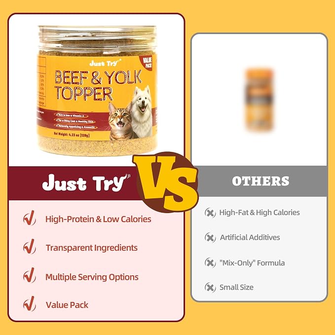 Just Try 4.23 OZ Beef & Egg Yolk Cat Food Toppers Sprinkles with Freeze Dried Egg Yolk, High Protein & Iron Support Cat Dog Treats