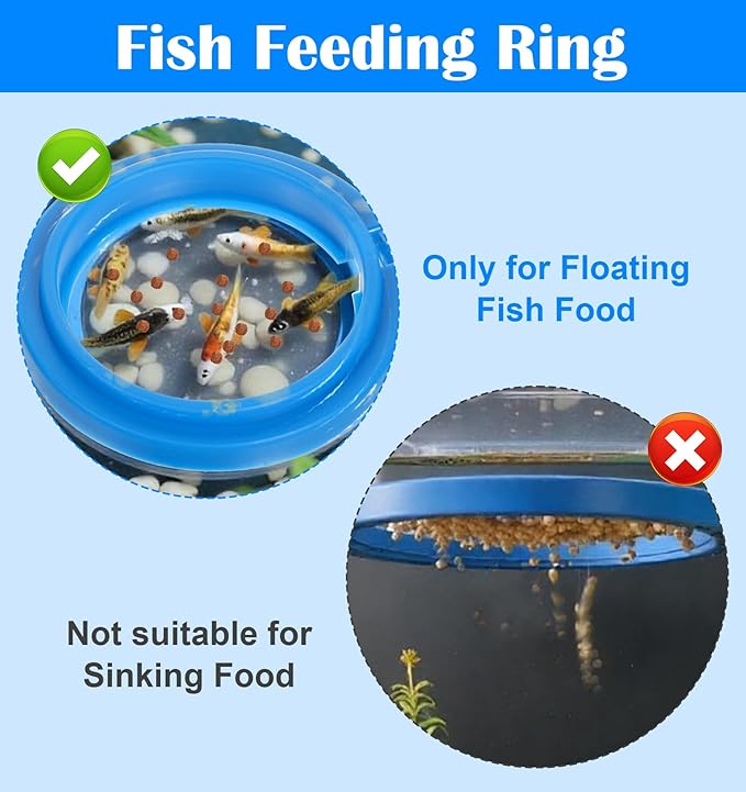 4 Pack Fish Feeding Ring, Aquarium Betta Feeding Ring for Fish Tank, Goldfish, Guppy, Turtle, Suction Included(Blue, 2 Round & 2 Square)